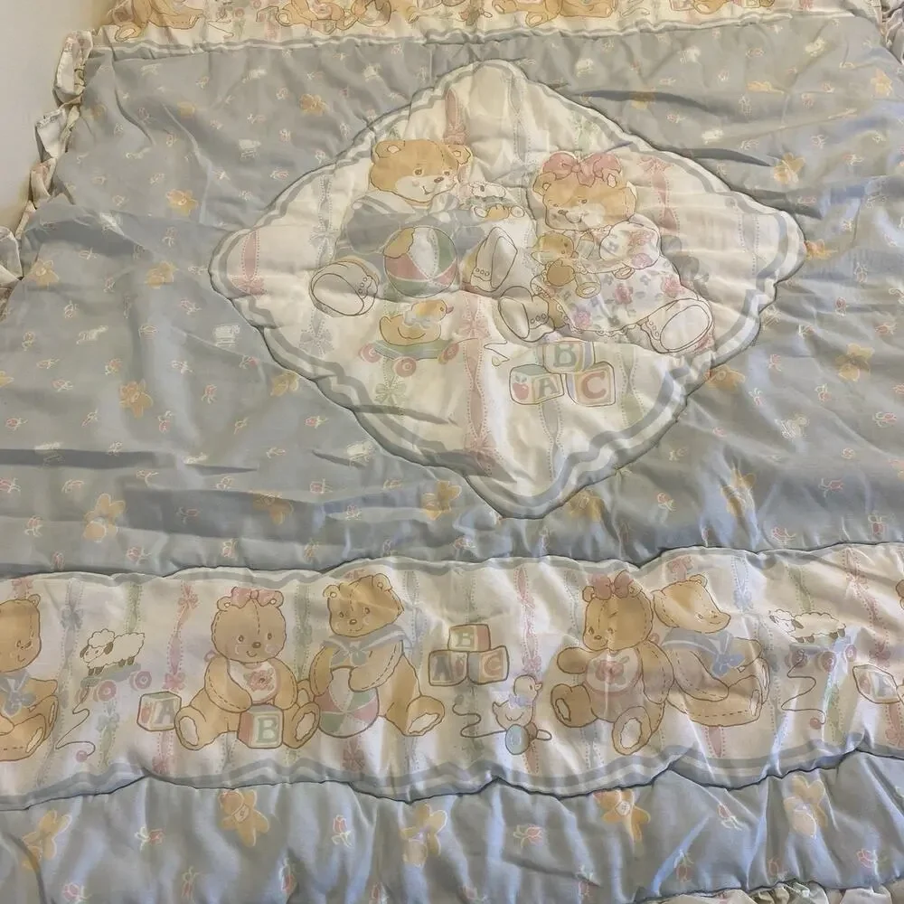 Vintage Roomates Care Bears Quilted Baby Nursery Crib Blanket 42”x 32” USA Made